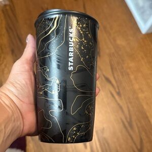 Starbucks Coffee 2018 Holiday Blend Gold Black Sparkle Ceramic Traveler Tumbler
